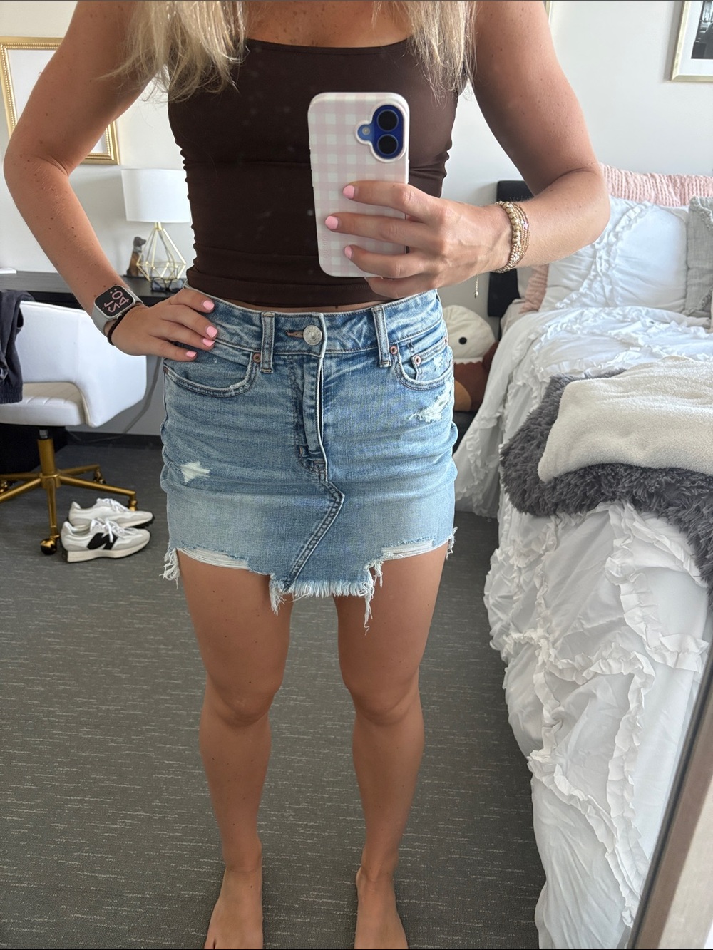 American Eagle Outfitters Light Blue Distressed Denim Mini Skirt